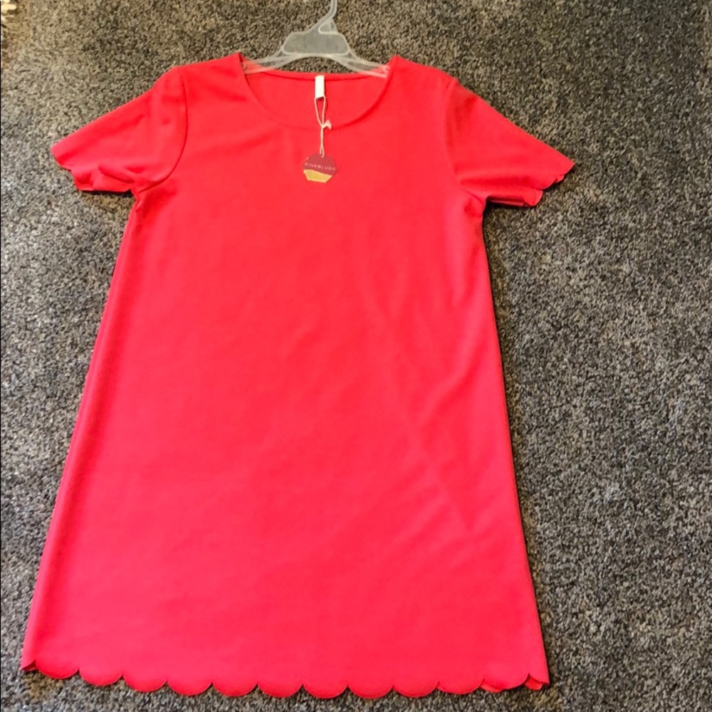 Pinkblush Coral Short Sleeved Scalloped Trim Dress